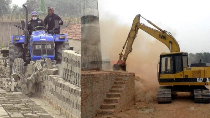 মেঘনা পাড়ের মাটি কেটে তৈরি করা হচ্ছে ইট হিজলায়